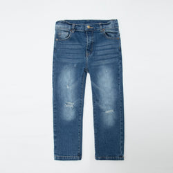 Kicker Slim-Fit Tapered Distressed Stretch-Denim Jeans