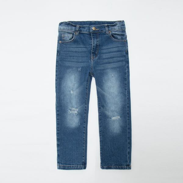 Kicker Slim-Fit Tapered Distressed Stretch-Denim Jeans