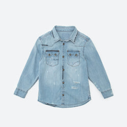 Childhood Slim-Fit Distressed Denim Shirt