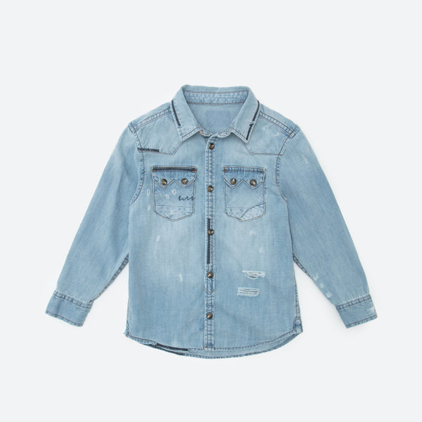 Childhood Slim-Fit Distressed Denim Shirt